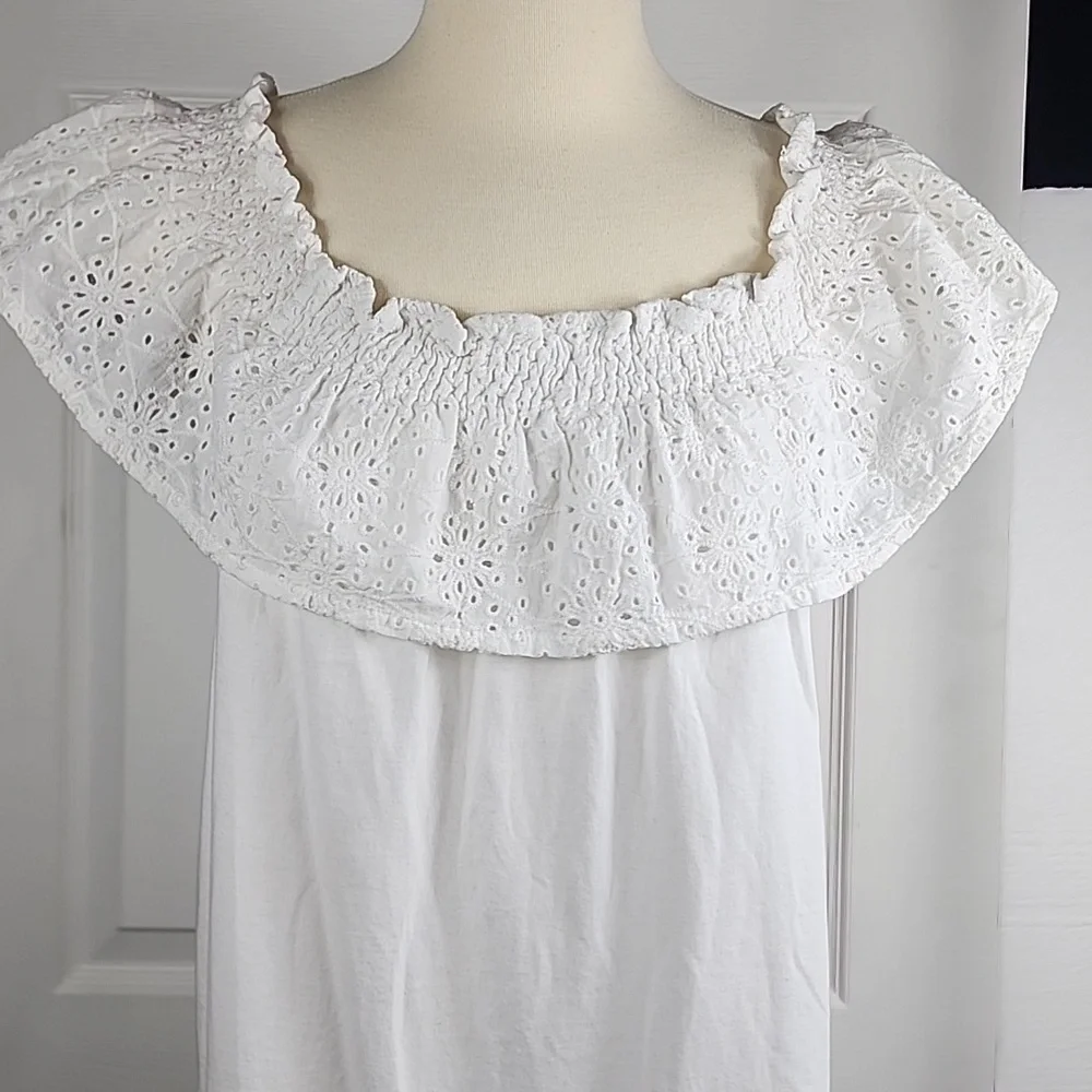 Eyelet off shoulder Top, 100% cotton Size L White - Picture 4 of 9